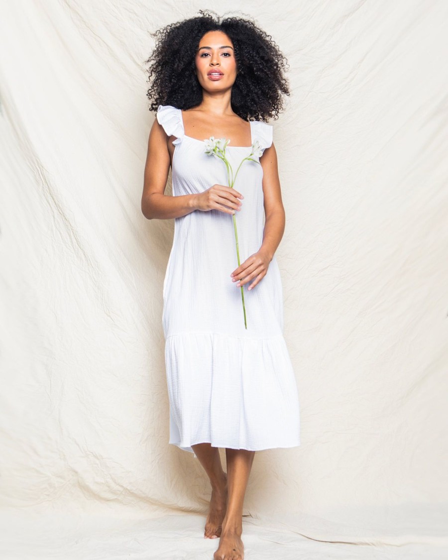 Femmes Petite Plume | Robe D'Ete En Gaze Celeste Pour Femmes En Blanc