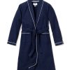 Femmes Petite Plume | Robe En Flanelle Pour Femmes En Bleu Marine Avec Passepoil Blanc