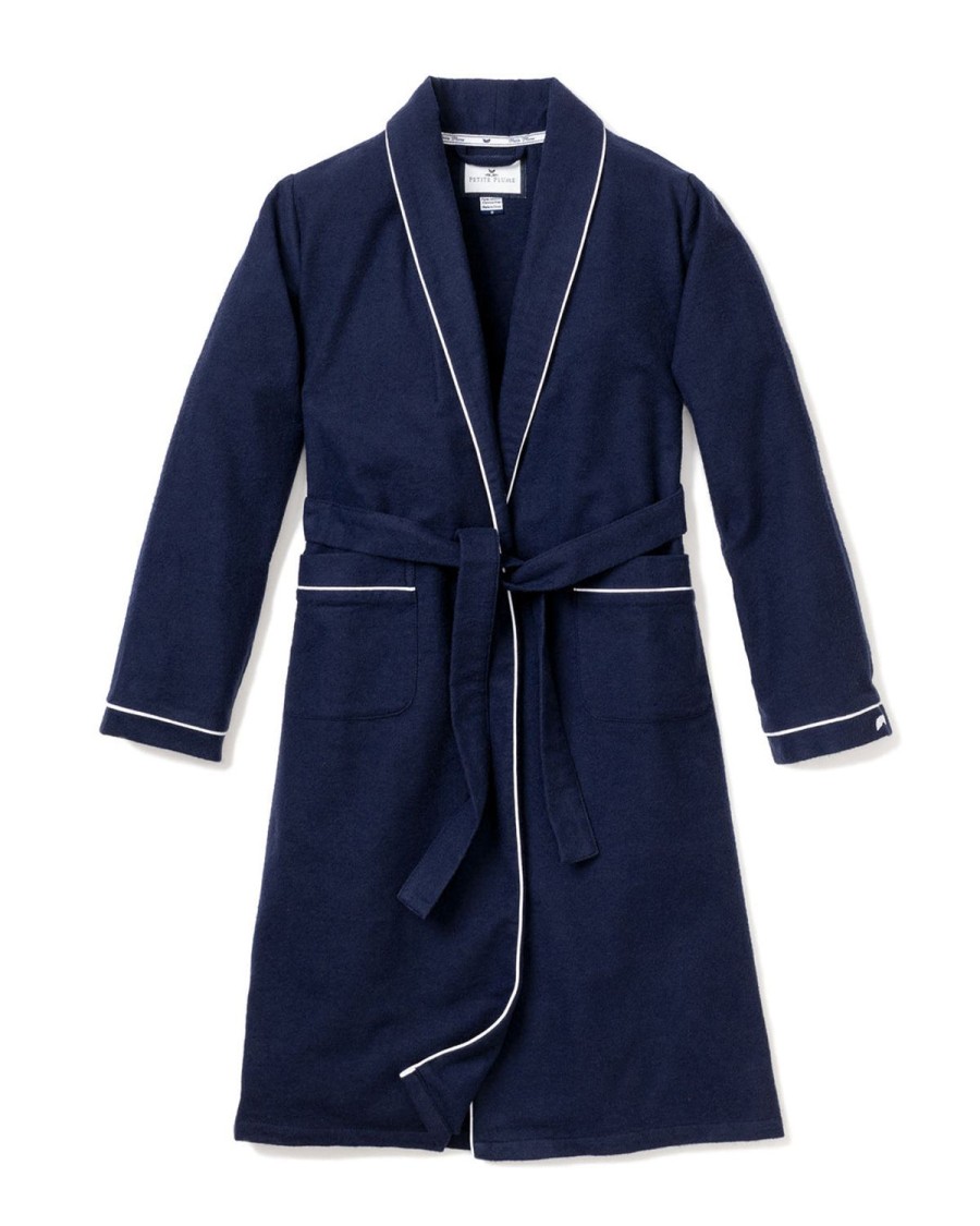 Femmes Petite Plume | Robe En Flanelle Pour Femmes En Bleu Marine Avec Passepoil Blanc