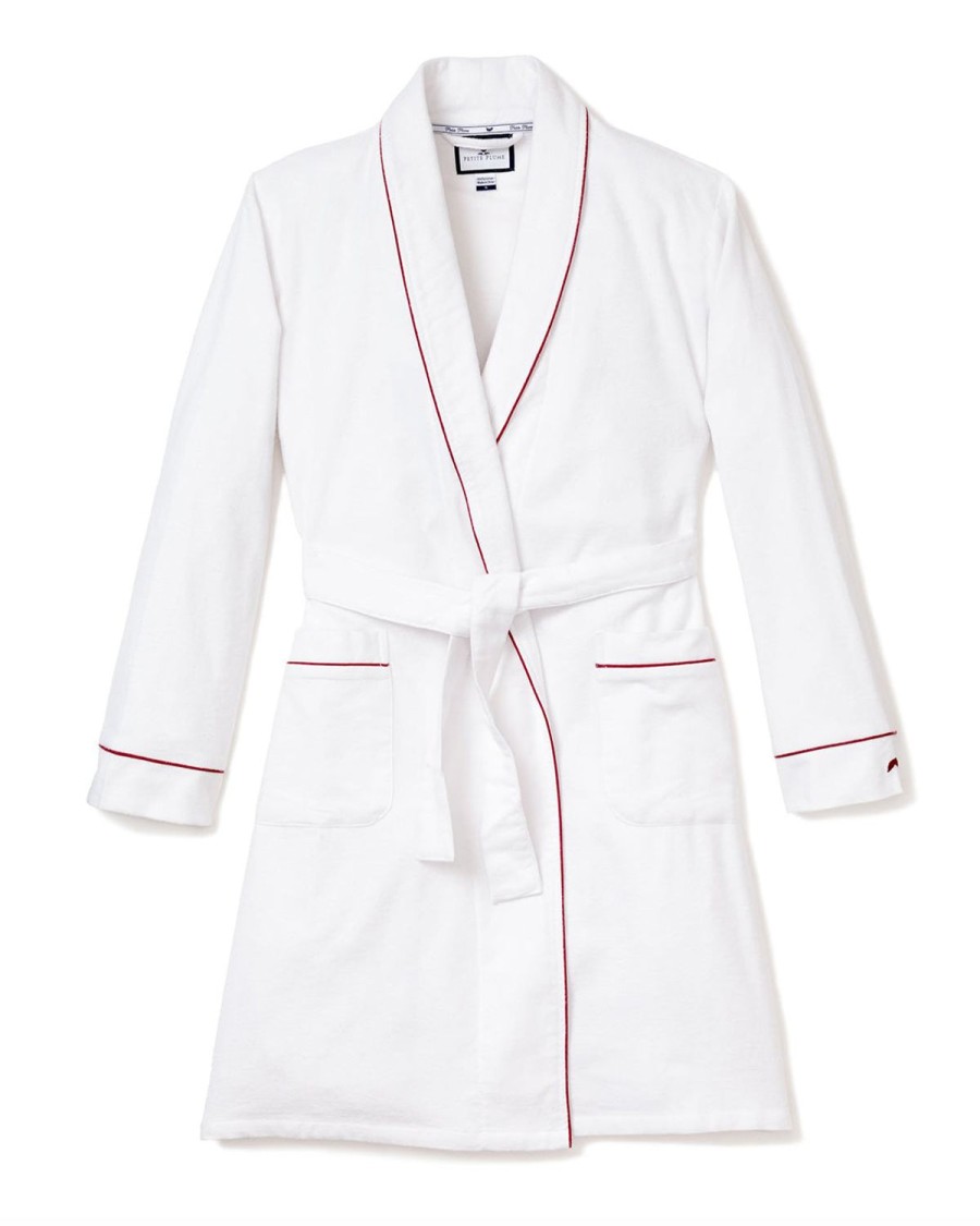 Hommes Petite Plume | Robe En Flanelle Pour Hommes En Blanc Avec Passepoil Rouge