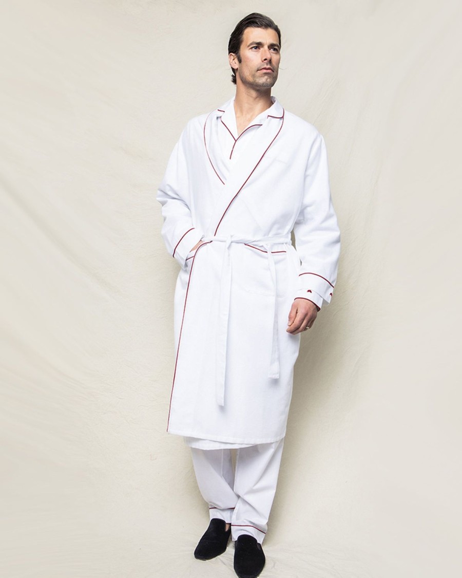 Hommes Petite Plume | Robe En Flanelle Pour Hommes En Blanc Avec Passepoil Rouge