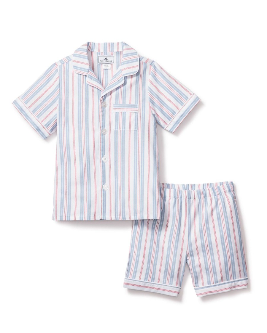 Enfants Petite Plume Pyjamas | Ensemble Pyjama Court En Serge Pour Enfants A Rayures Francaises Vintage