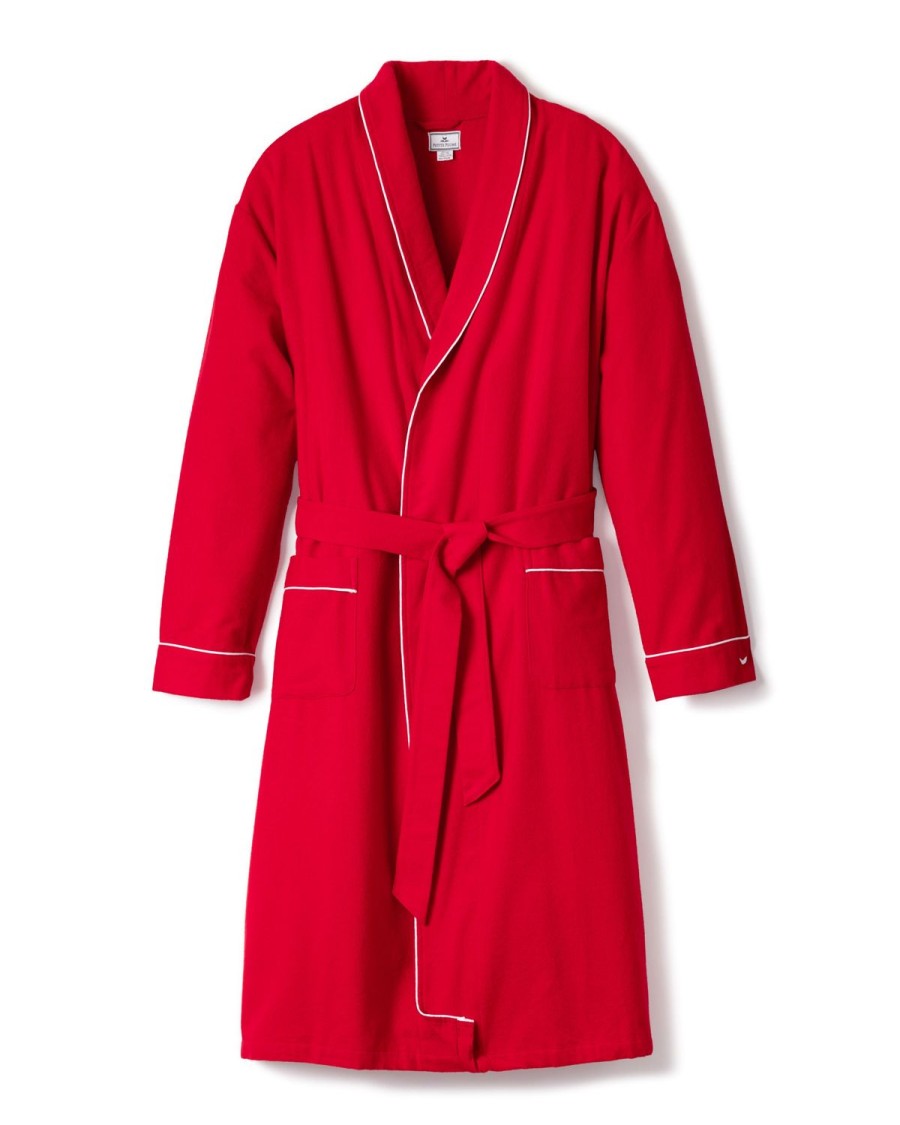 Hommes Petite Plume | Robe En Flanelle Pour Hommes En Rouge Avec Passepoil Blanc