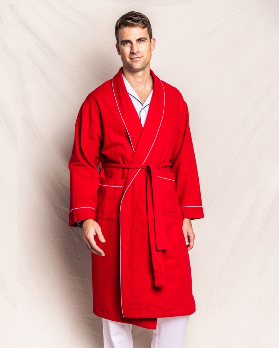 Hommes Petite Plume | Robe En Flanelle Pour Hommes En Rouge Avec Passepoil Blanc