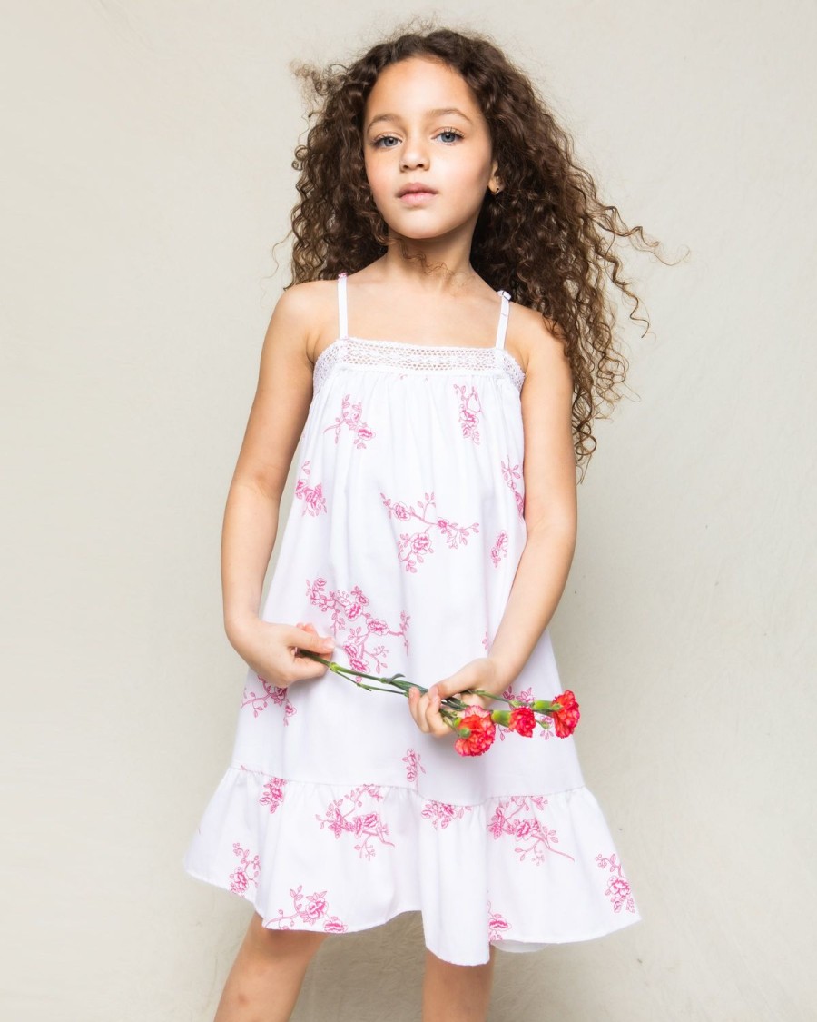 Enfants Petite Plume Chemises De Nuit | Chemise De Nuit En Serge Lily Pour Fille, Motif Floral Rose Anglais