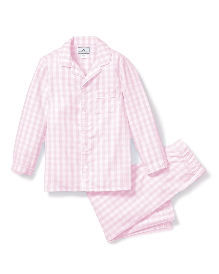 Enfants Petite Plume Pyjamas | Ensemble Pyjama En Serge Pour Enfant En Vichy Rose