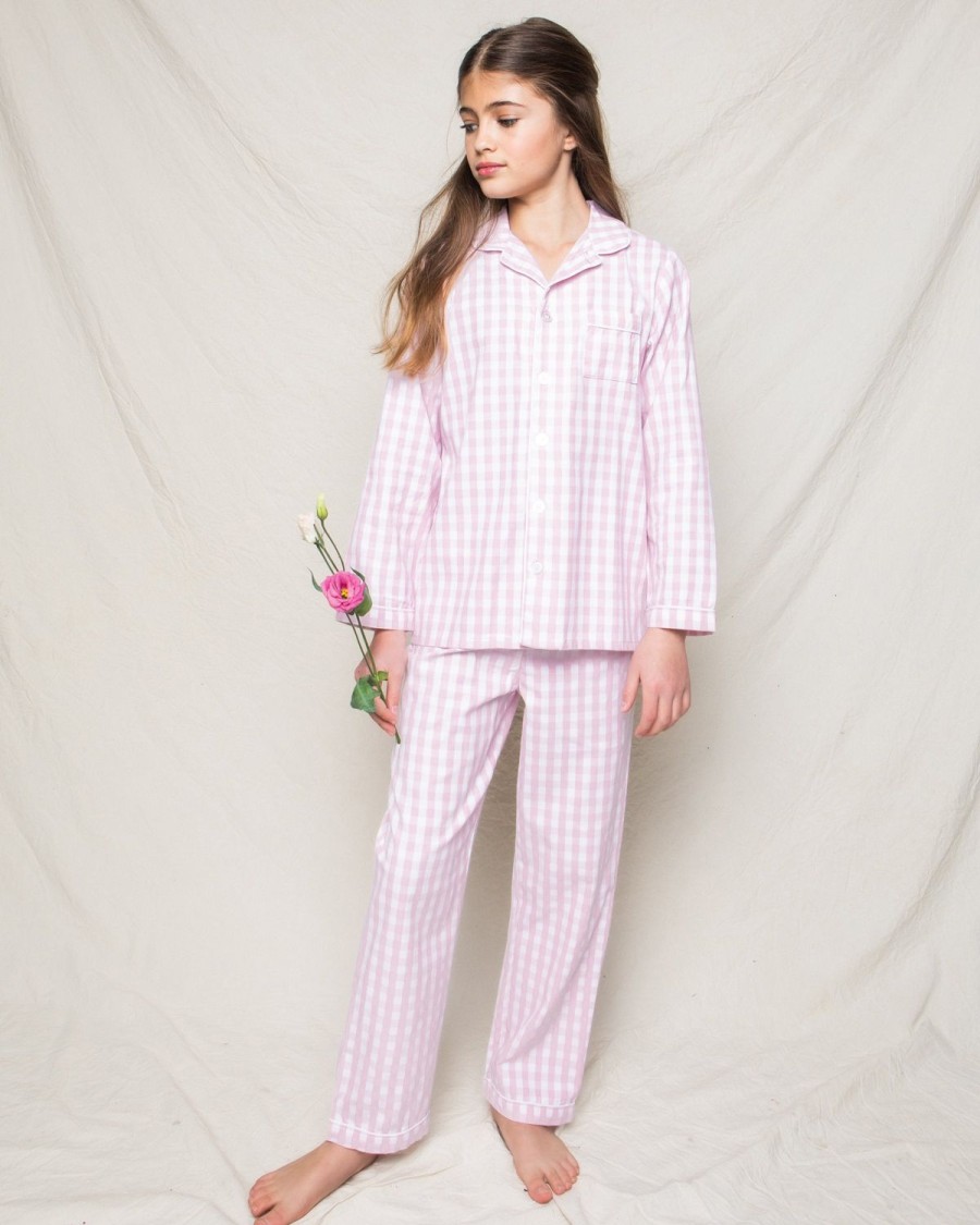 Enfants Petite Plume Pyjamas | Ensemble Pyjama En Serge Pour Enfant En Vichy Rose