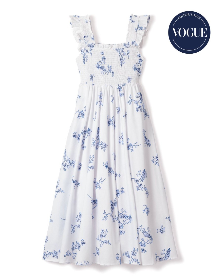 Femmes Petite Plume | Robe Margaux En Serge Pour Femme A Fleurs Indigo