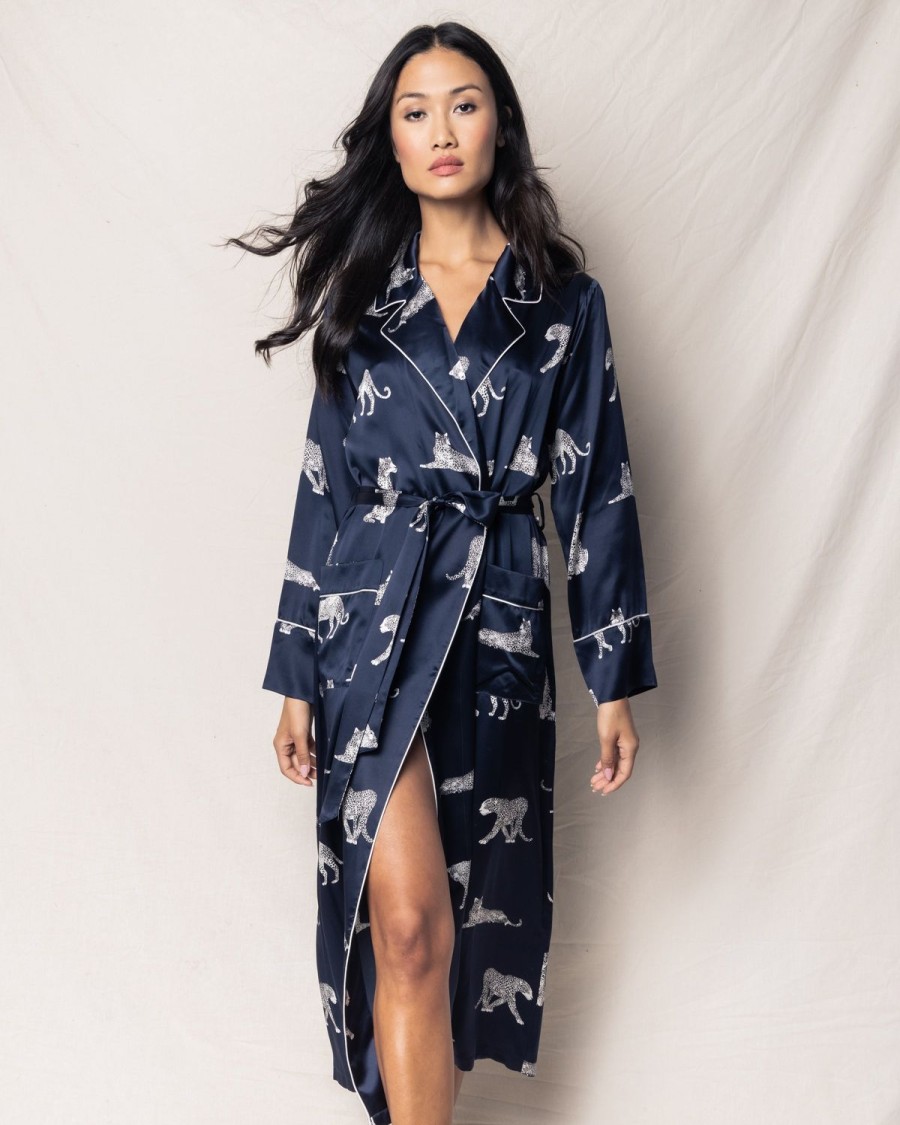 Femmes Petite Plume | Robe Longue En Soie Pour Femme En Panthere De Nuit