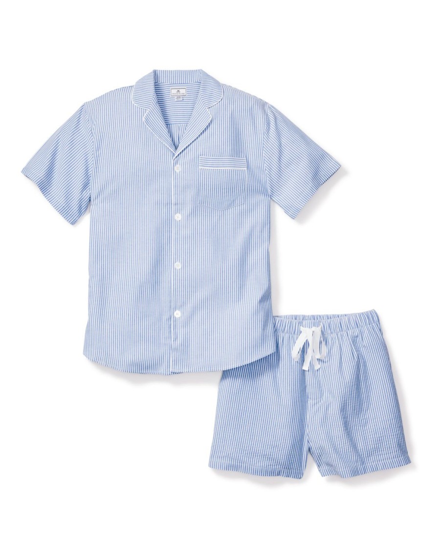 Hommes Petite Plume | Ensemble Pyjama Court En Serge Pour Hommes En Seersucker Bleu Francais