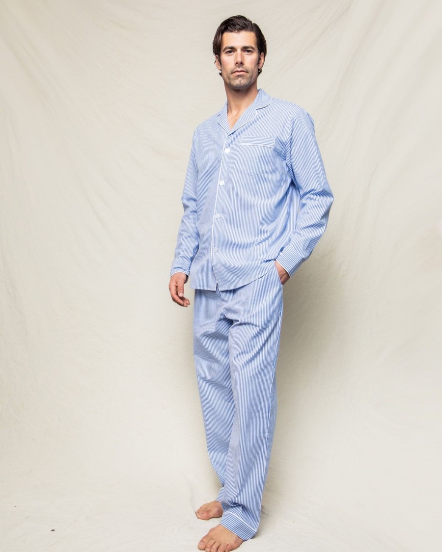 Hommes Petite Plume | Ensemble Pyjama En Serge Pour Homme En Seersucker Bleu Francais