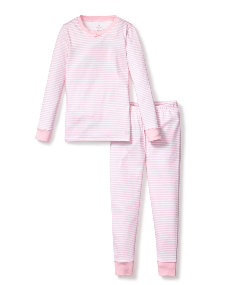 Enfants Petite Plume Pyjamas | Ensemble De Pyjama Ajuste Pima Pour Enfant A Rayures Roses