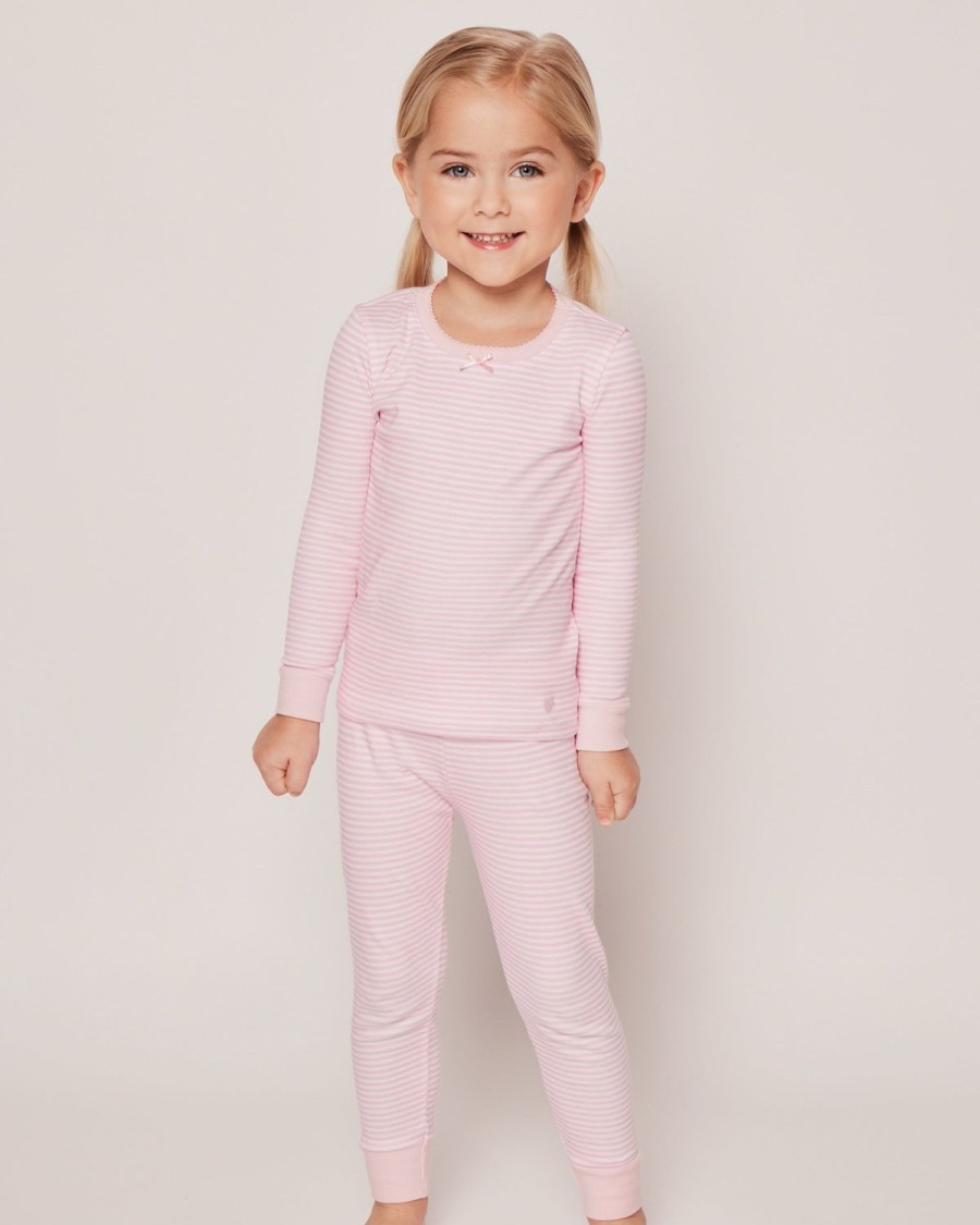 Enfants Petite Plume Pyjamas | Ensemble De Pyjama Ajuste Pima Pour Enfant A Rayures Roses