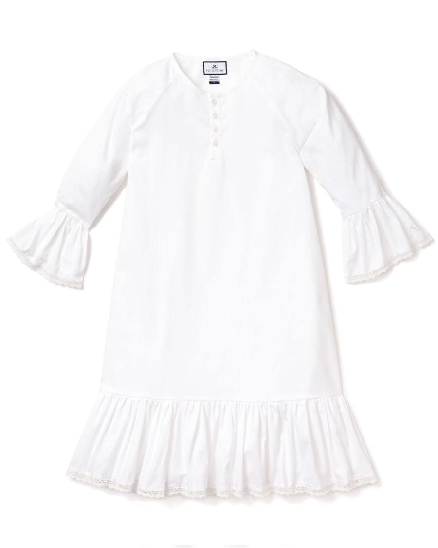 Femmes Petite Plume | Chemise De Nuit Arabella En Serge Pour Femmes En Blanc