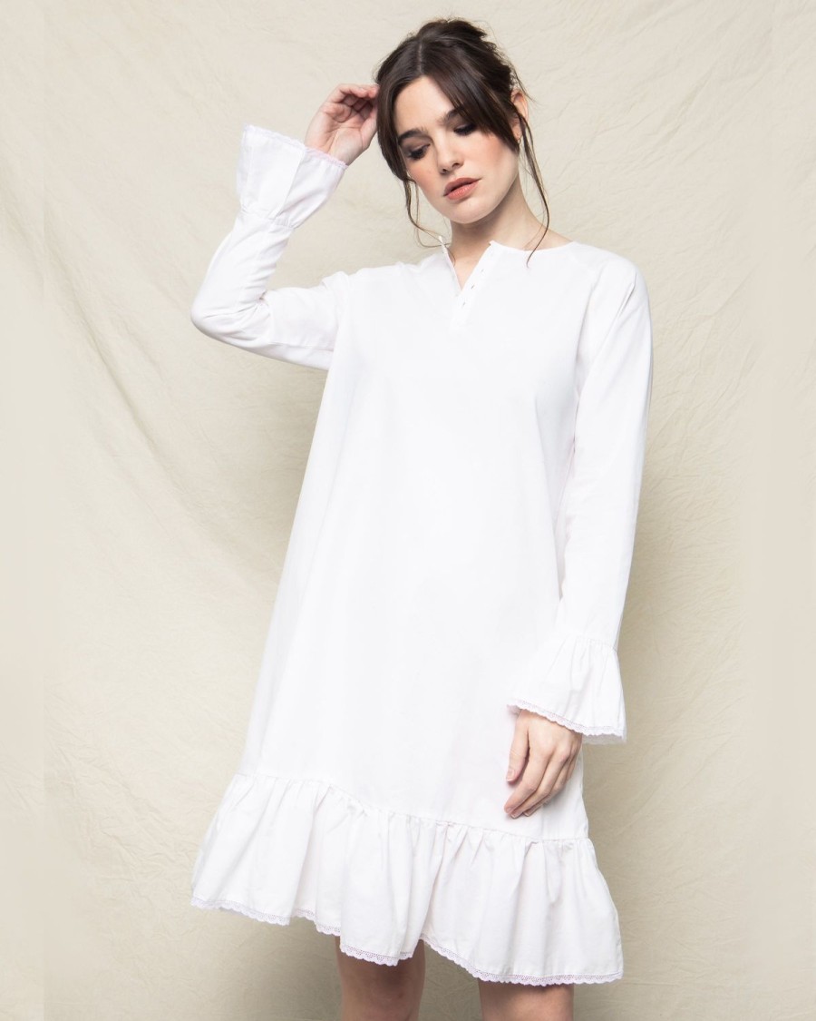 Femmes Petite Plume | Chemise De Nuit Arabella En Serge Pour Femmes En Blanc