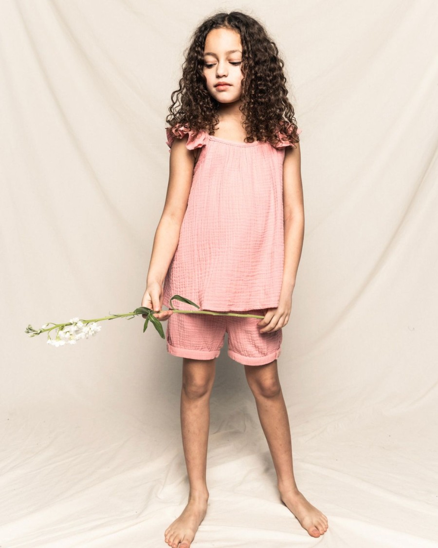 Enfants Petite Plume Vetements De Jour | Ensemble Court Amelie En Gaze Pour Fille En Rose