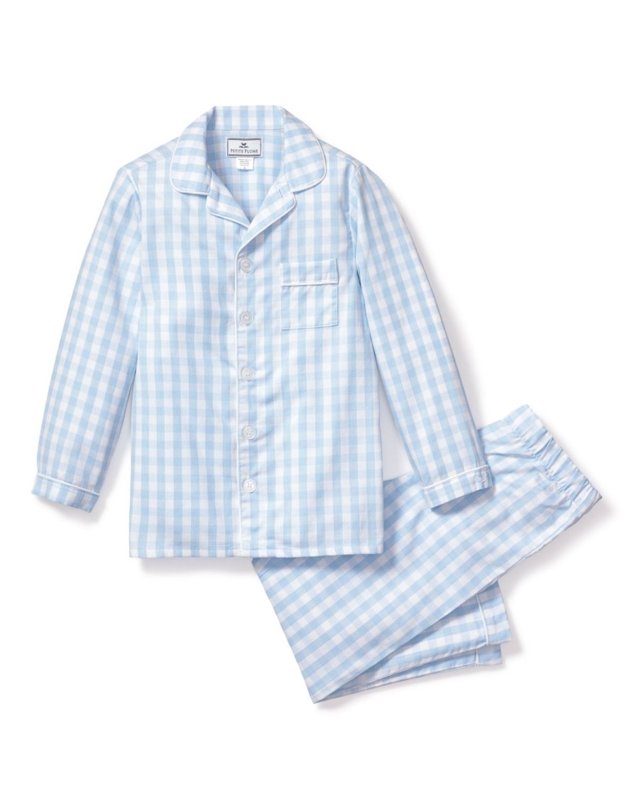 Enfants Petite Plume Pyjamas | Ensemble Pyjama En Serge Pour Enfant En Vichy Bleu Clair