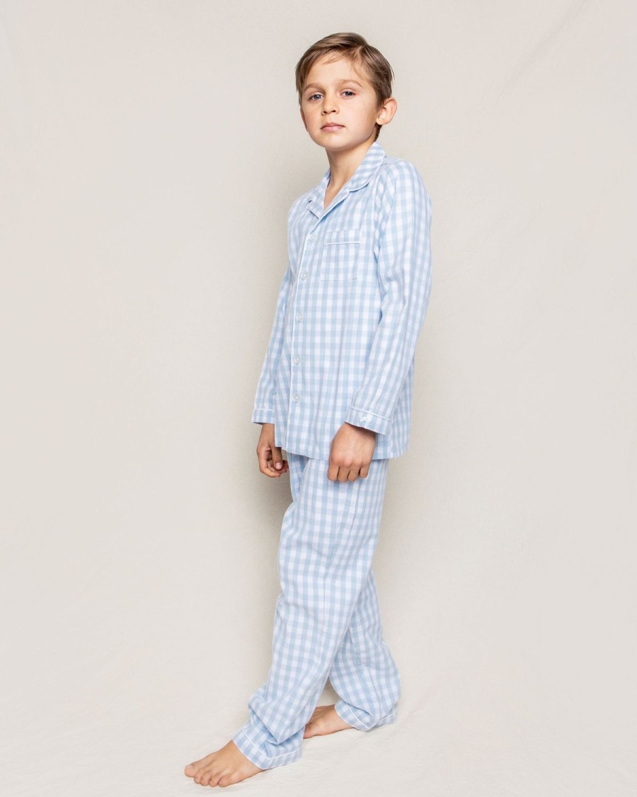 Enfants Petite Plume Pyjamas | Ensemble Pyjama En Serge Pour Enfant En Vichy Bleu Clair