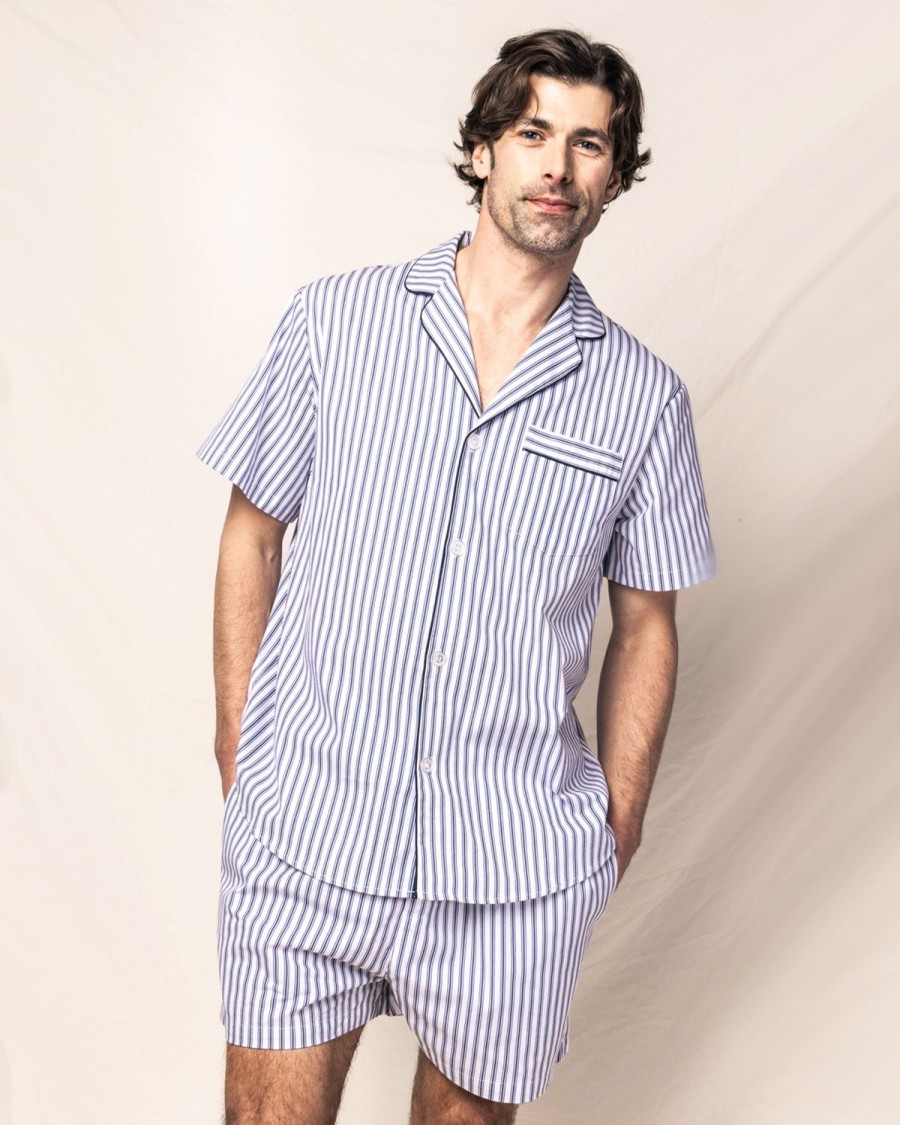 Hommes Petite Plume | Ensemble Pyjama Court En Serge Pour Hommes En Coutil Francais Bleu Marine