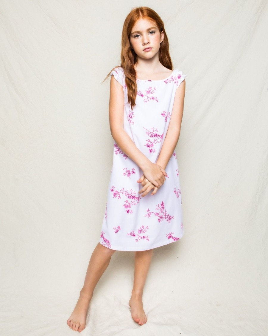 Enfants Petite Plume Chemises De Nuit | Chemise De Nuit En Serge Pour Fille Amelie A Fleurs Roses Anglaises