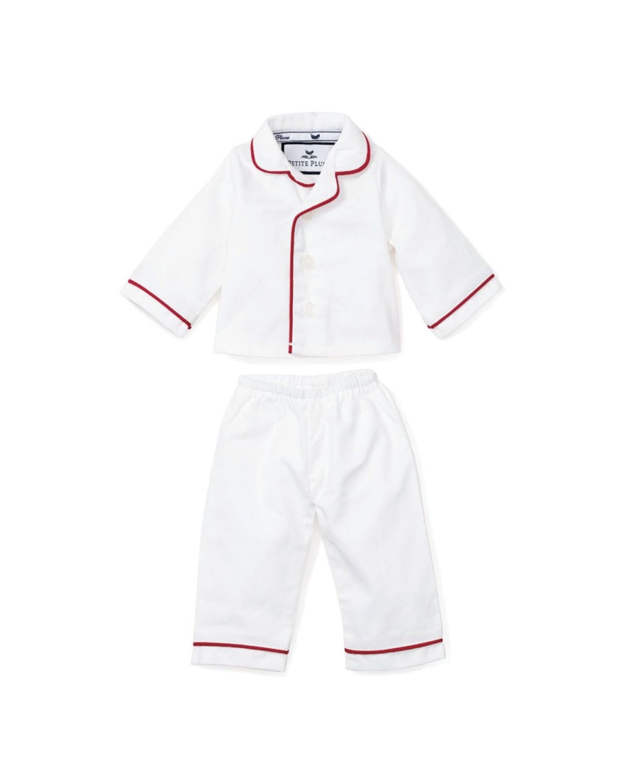 Enfants Petite Plume Pyjamas De Poupee Assortis | Pyjama De Poupee Blanc Avec Passepoil Rouge