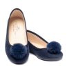 Femmes Petite Plume | Chausson Juliette Pour Femme En Daim Bleu Marine Avec Un Pompon Festif