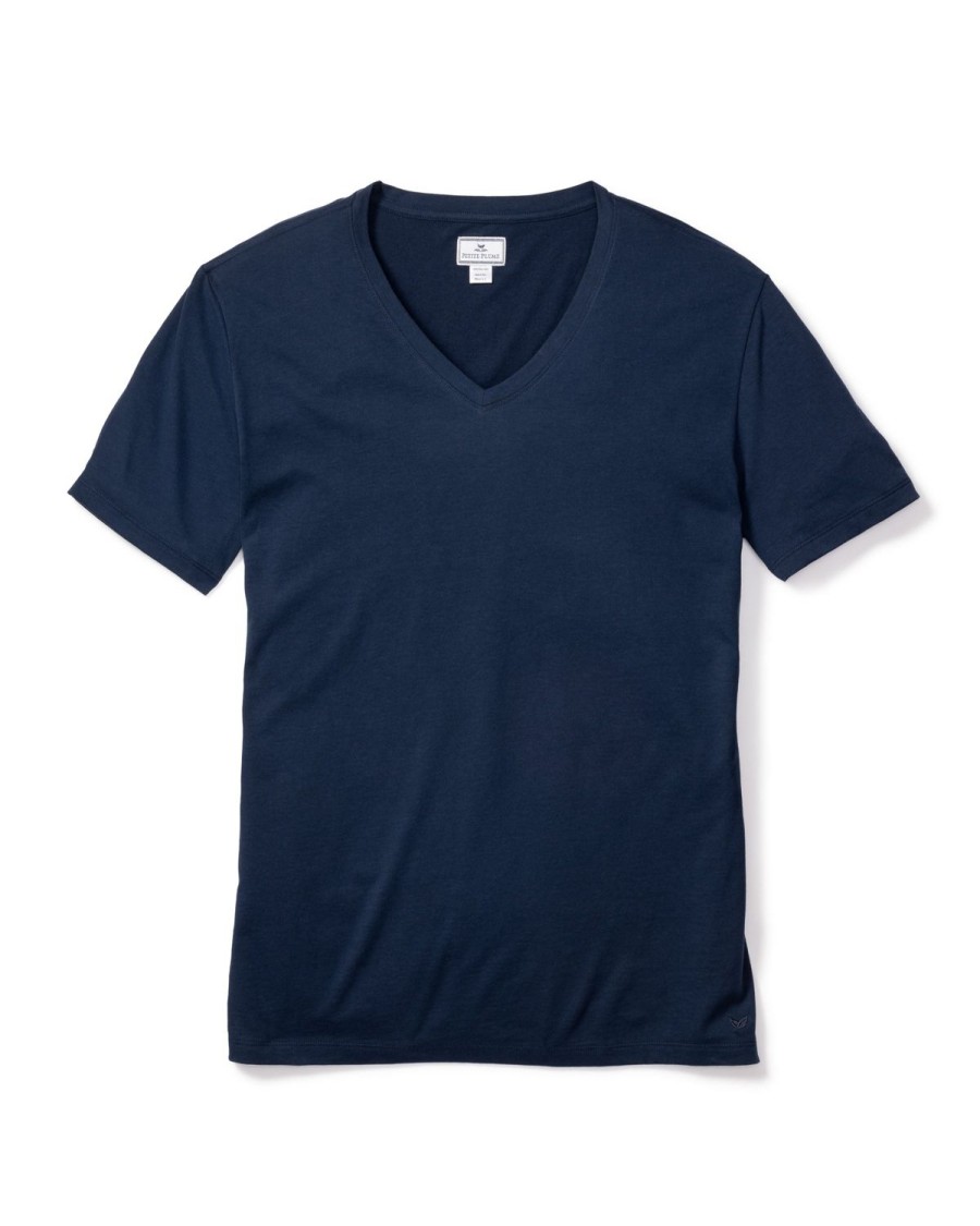 Hommes Petite Plume | Haut A Col En V Pima Pour Hommes En Bleu Marine