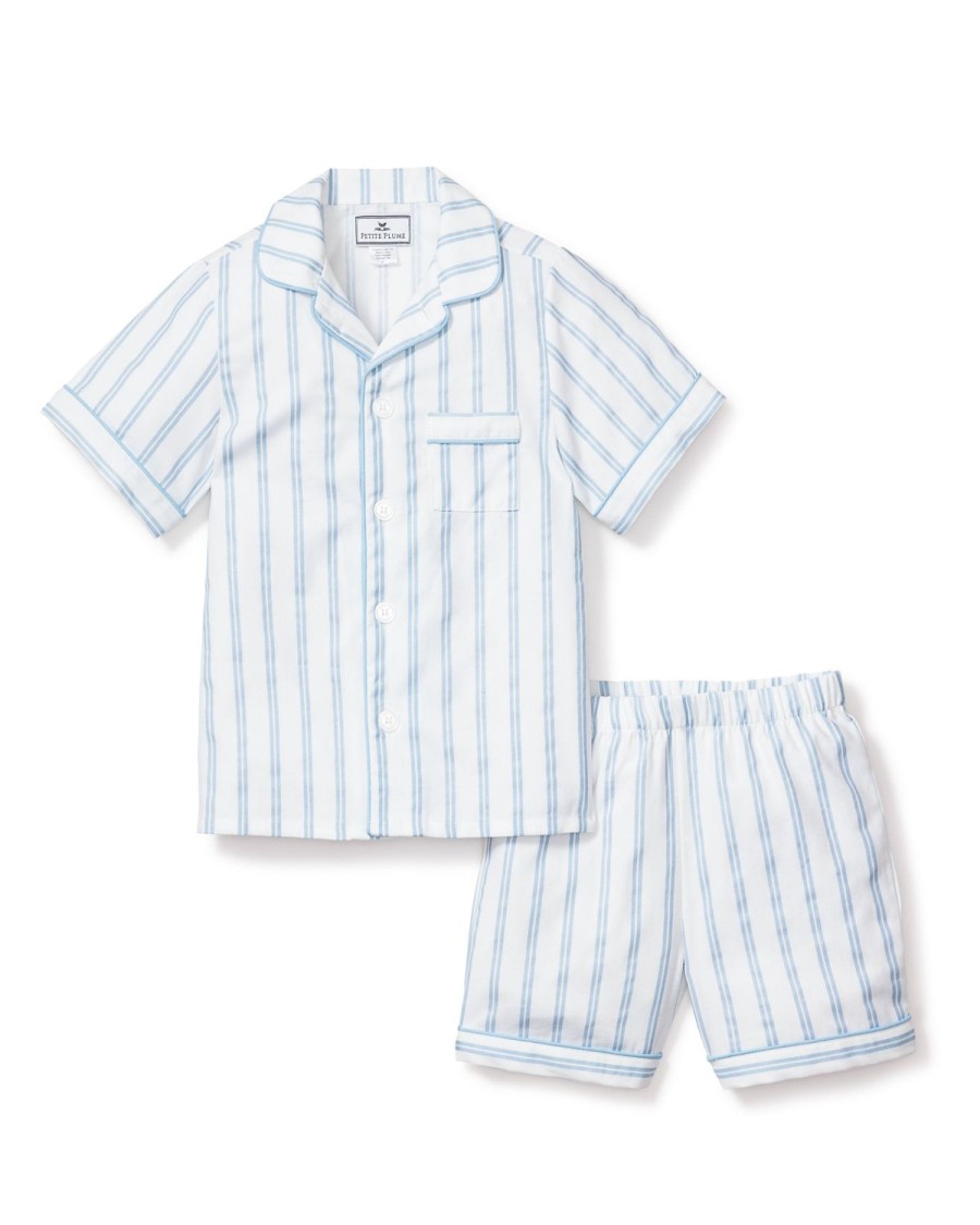 Enfants Petite Plume Pyjamas | Ensemble Pyjama Court En Serge Pour Enfants A Rayures Pervenche