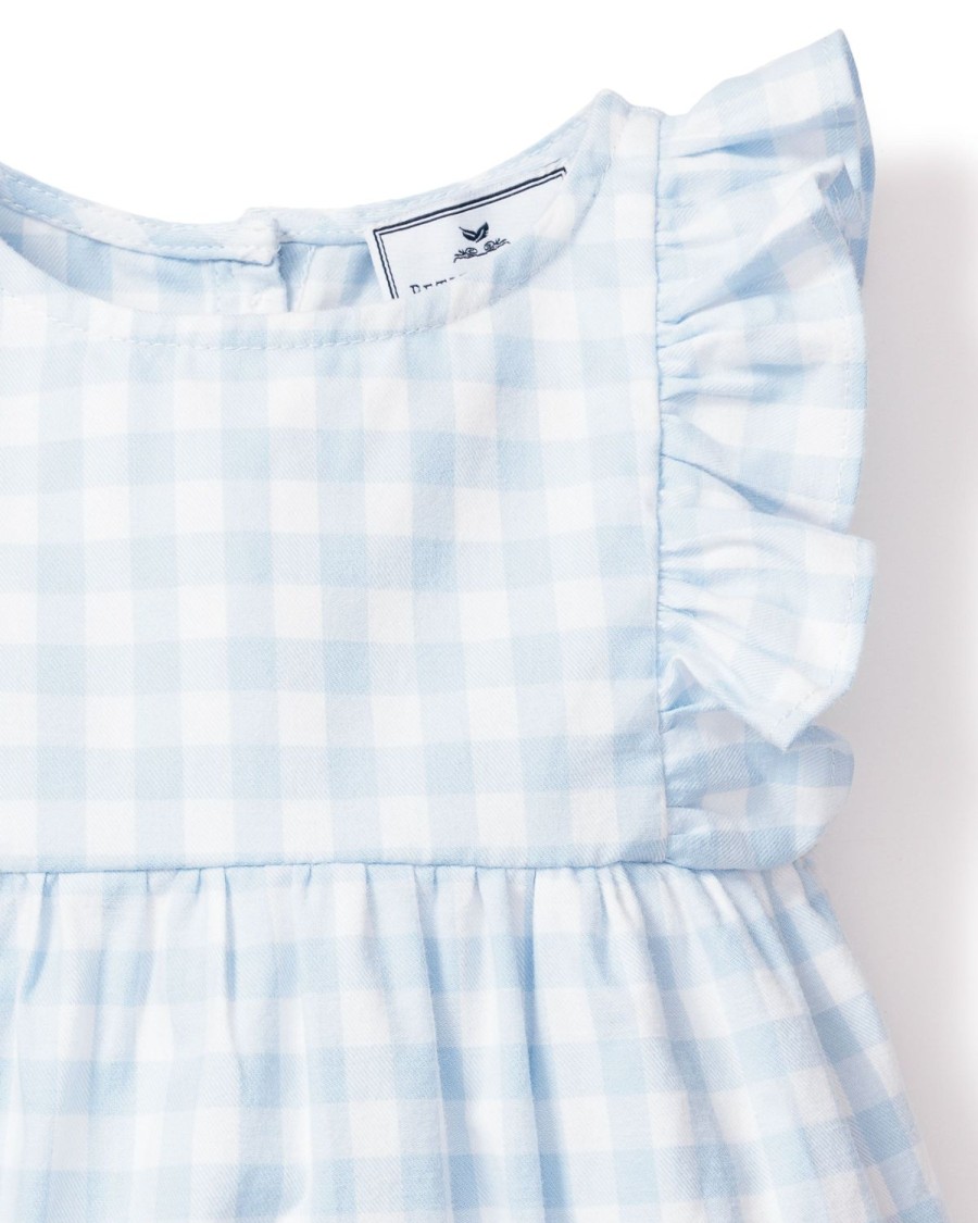 Enfants Petite Plume Barboteuse | Barboteuse A Volants En Serge Pour Bebe En Vichy Bleu Clair