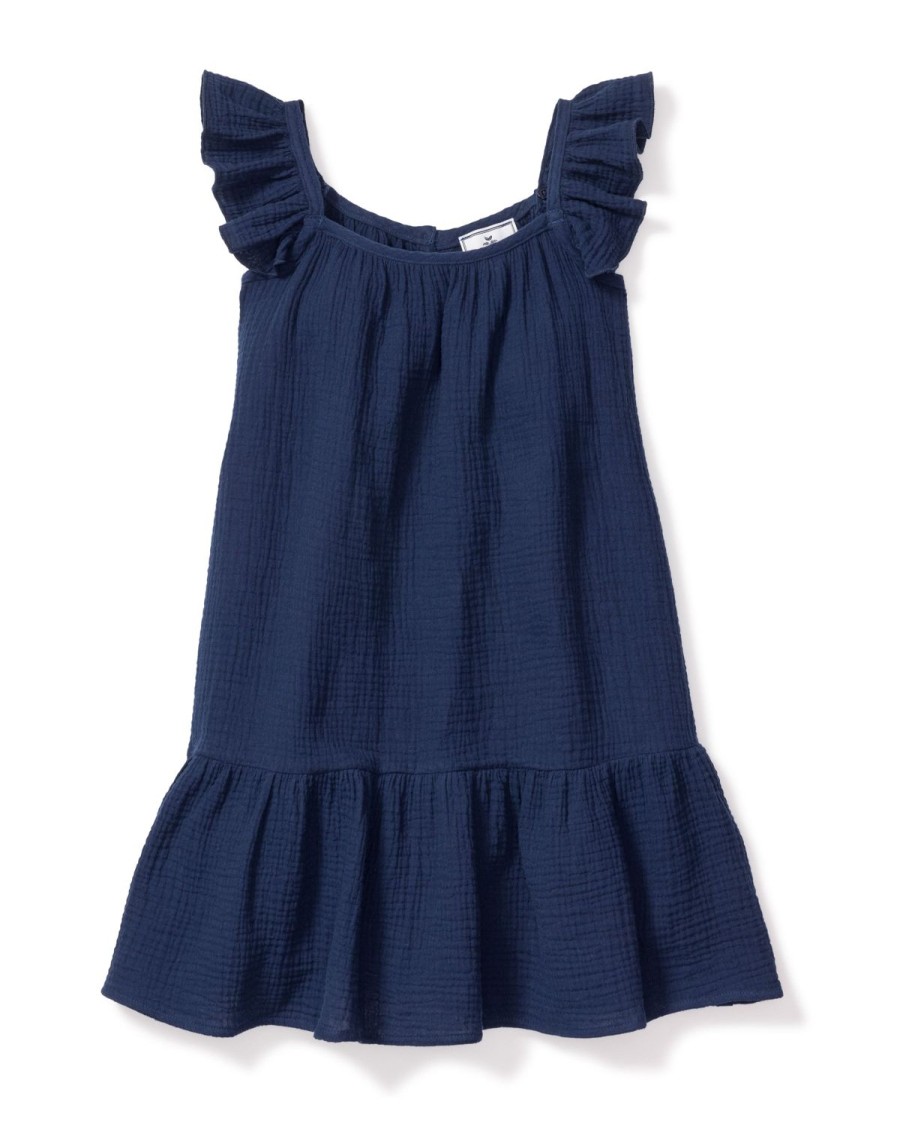 Enfants Petite Plume Vetements De Jour | Robe D'Ete Celeste En Gaze Pour Fille En Bleu Marine