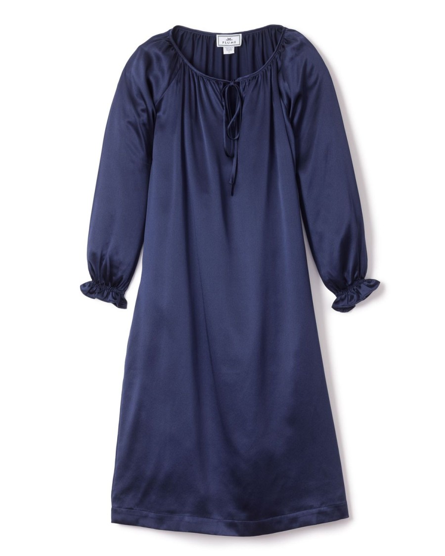 Enfants Petite Plume Chemises De Nuit | Chemise De Nuit Delphine En Soie Pour Fille En Bleu Marine