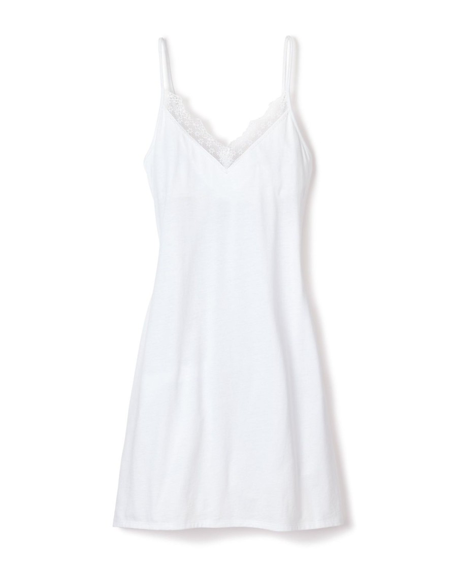 Femmes Petite Plume | Chemise De Nuit Pima Pour Femmes Avec Dentelle En Blanc