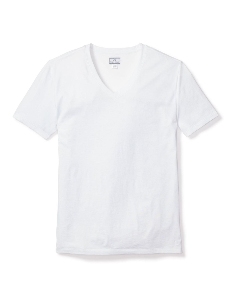 Hommes Petite Plume | Haut A Col En V Pima Pour Hommes En Blanc