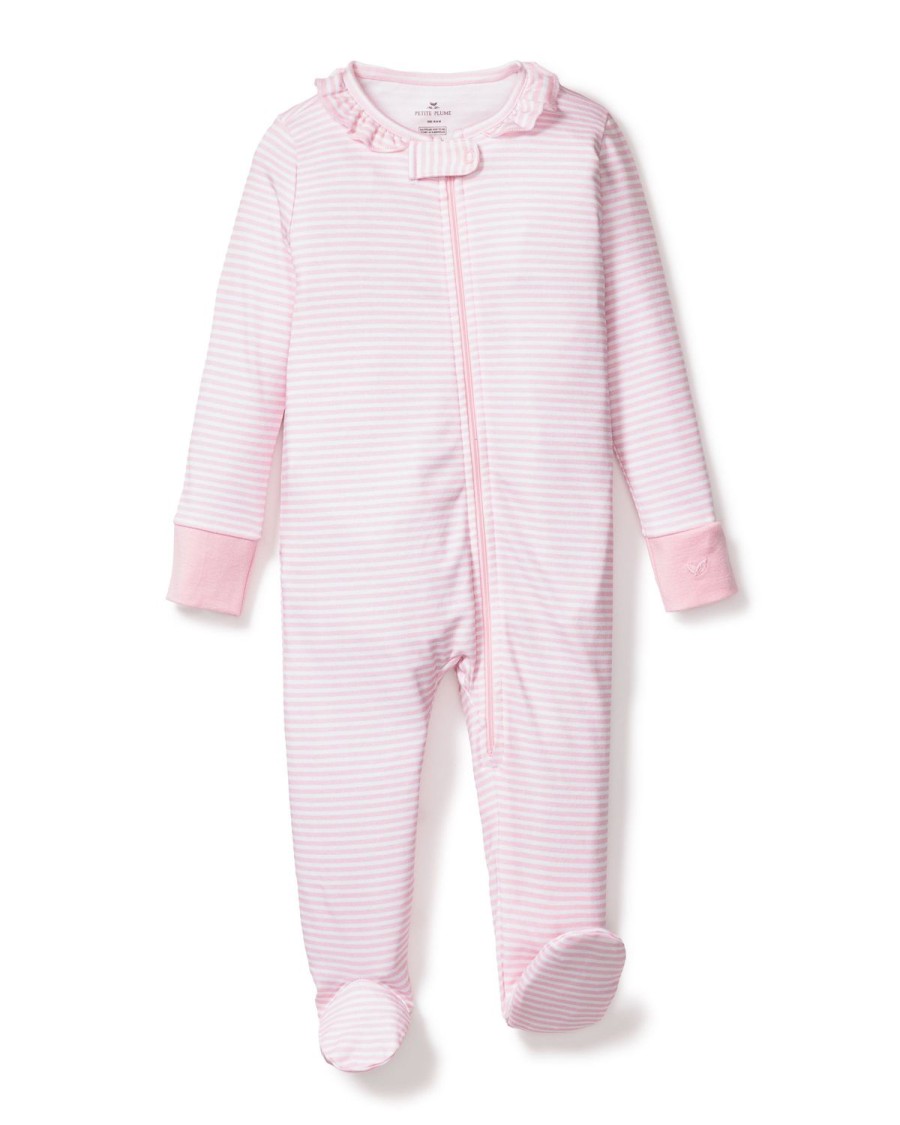 Enfants Petite Plume Barboteuse | Barboteuse Pima Snug Fit Pour Bebe A Rayures Roses