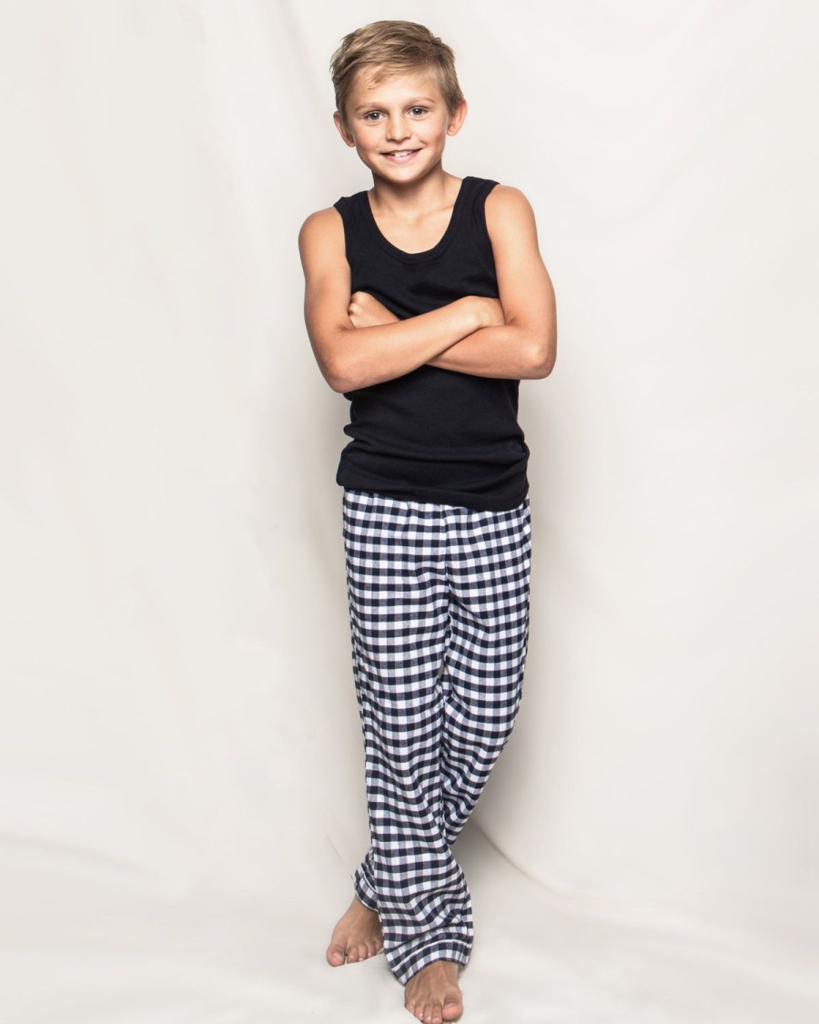 Enfants Petite Plume Pyjamas | Pantalon De Pyjama En Serge Pour Enfant En Vichy Bleu Marine