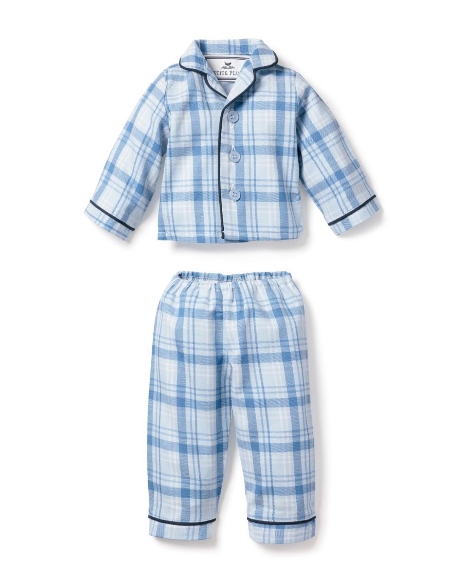 Enfants Petite Plume Pantoufles Et Accessoires | Pyjama De Poupee En Serge Pour Enfant En Tartan Marin