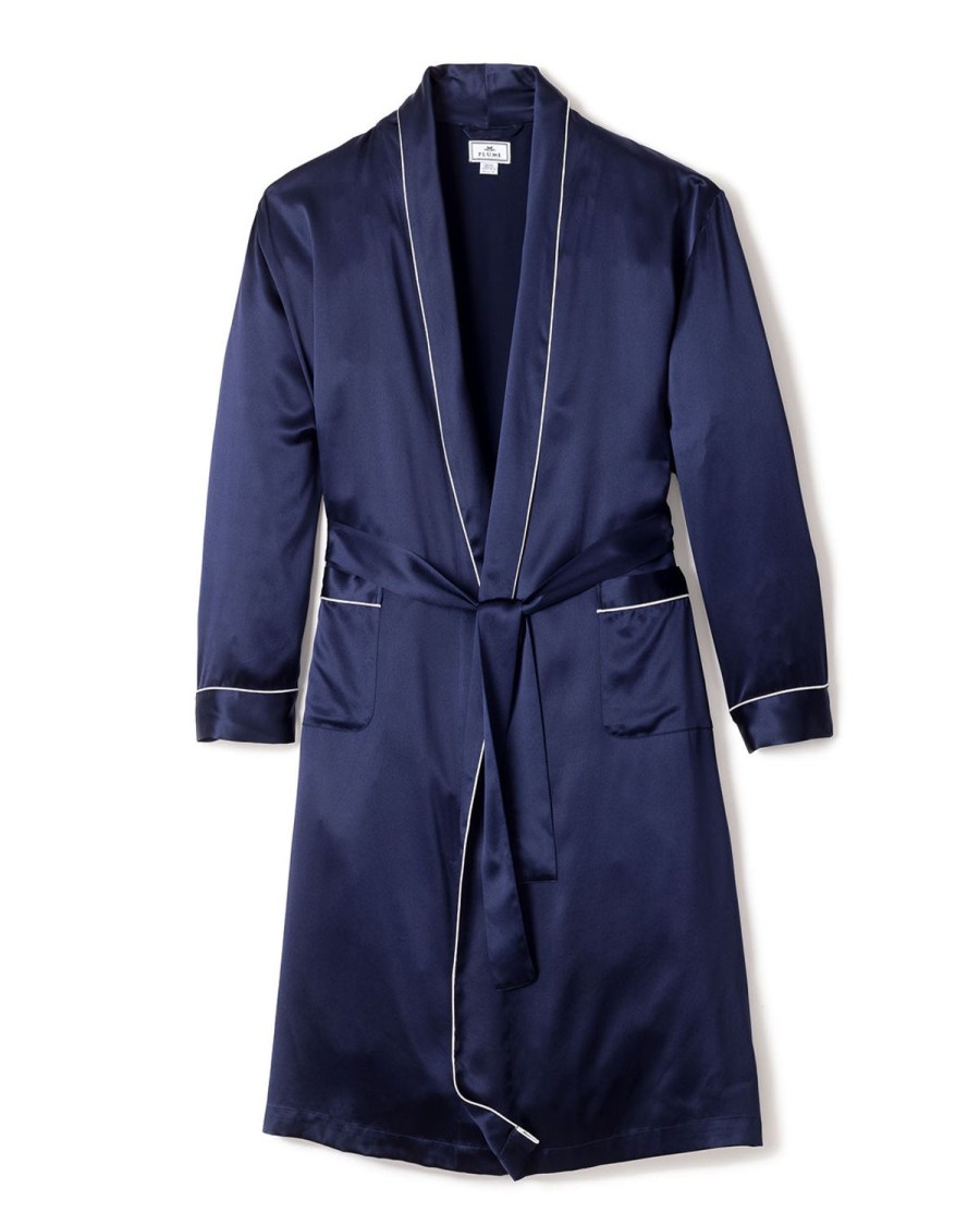 Hommes Petite Plume | Robe Longue En Soie Pour Hommes En Bleu Marine