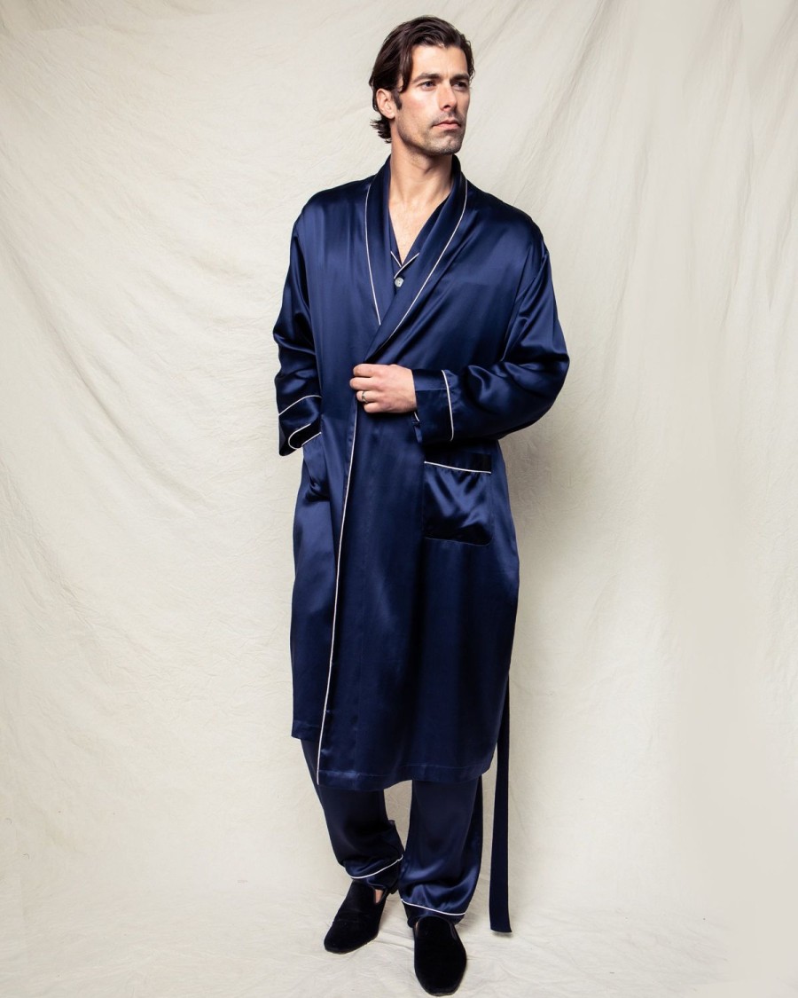 Hommes Petite Plume | Robe Longue En Soie Pour Hommes En Bleu Marine