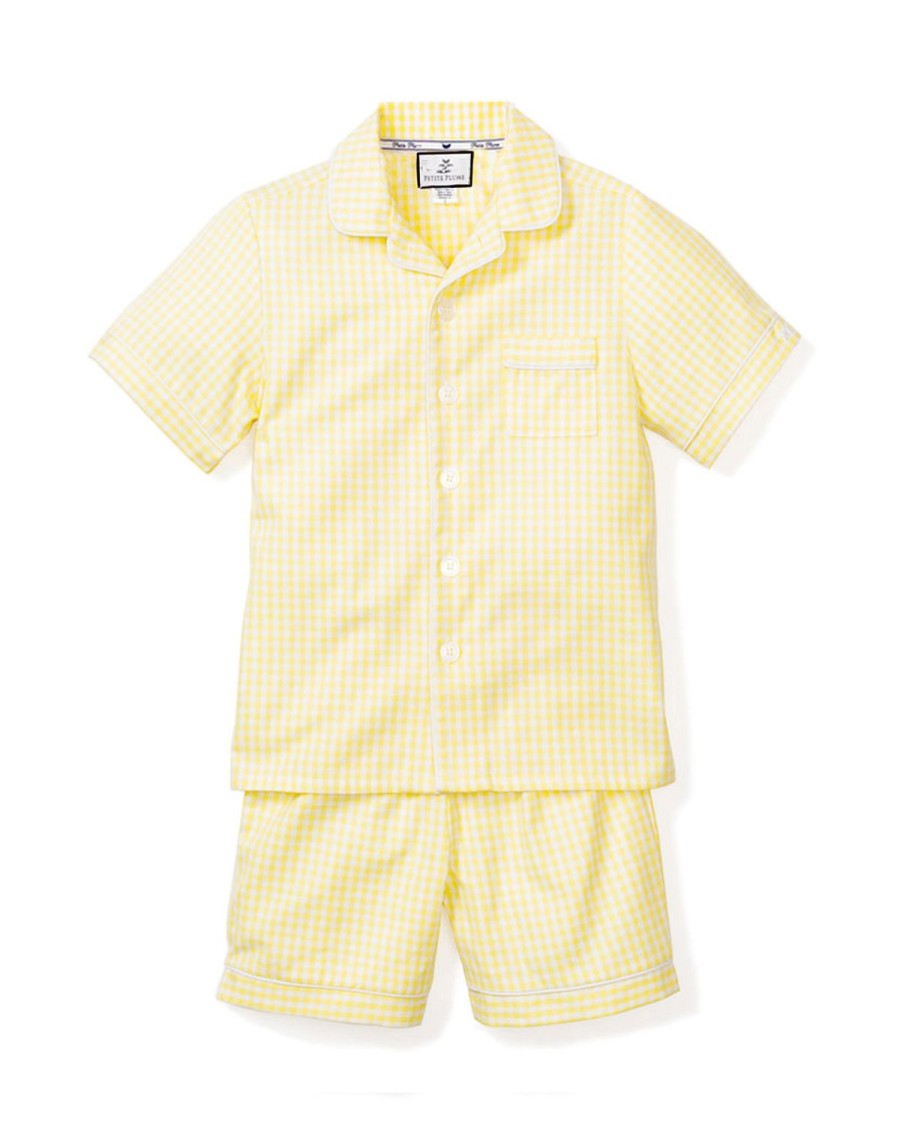 Enfants Petite Plume Pyjamas | Ensemble Pyjama Court En Serge Pour Enfant En Vichy Jaune