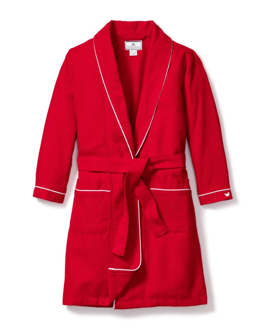 Enfants Petite Plume Peignoirs | Robe En Flanelle Pour Enfant En Rouge Avec Passepoil Blanc