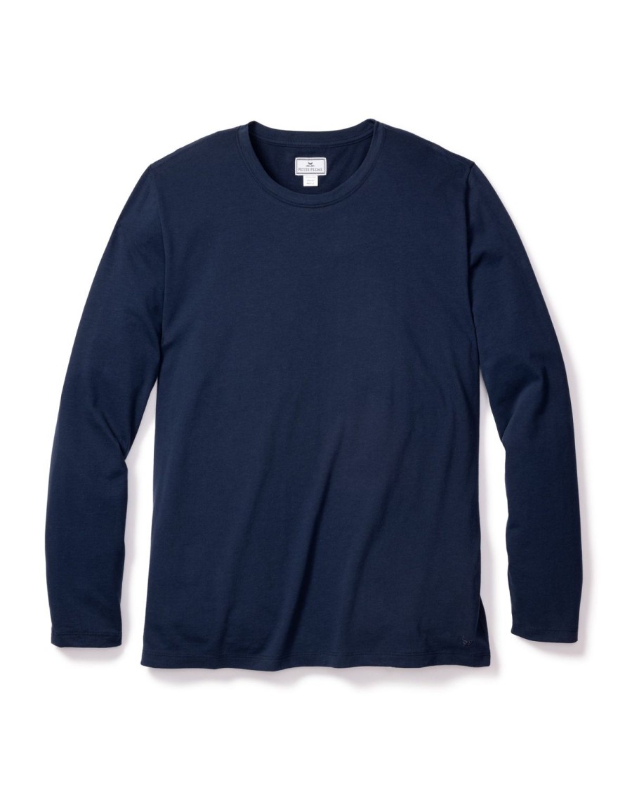 Hommes Petite Plume | Haut A Manches Longues Et Col Rond Pima Pour Hommes En Bleu Marine