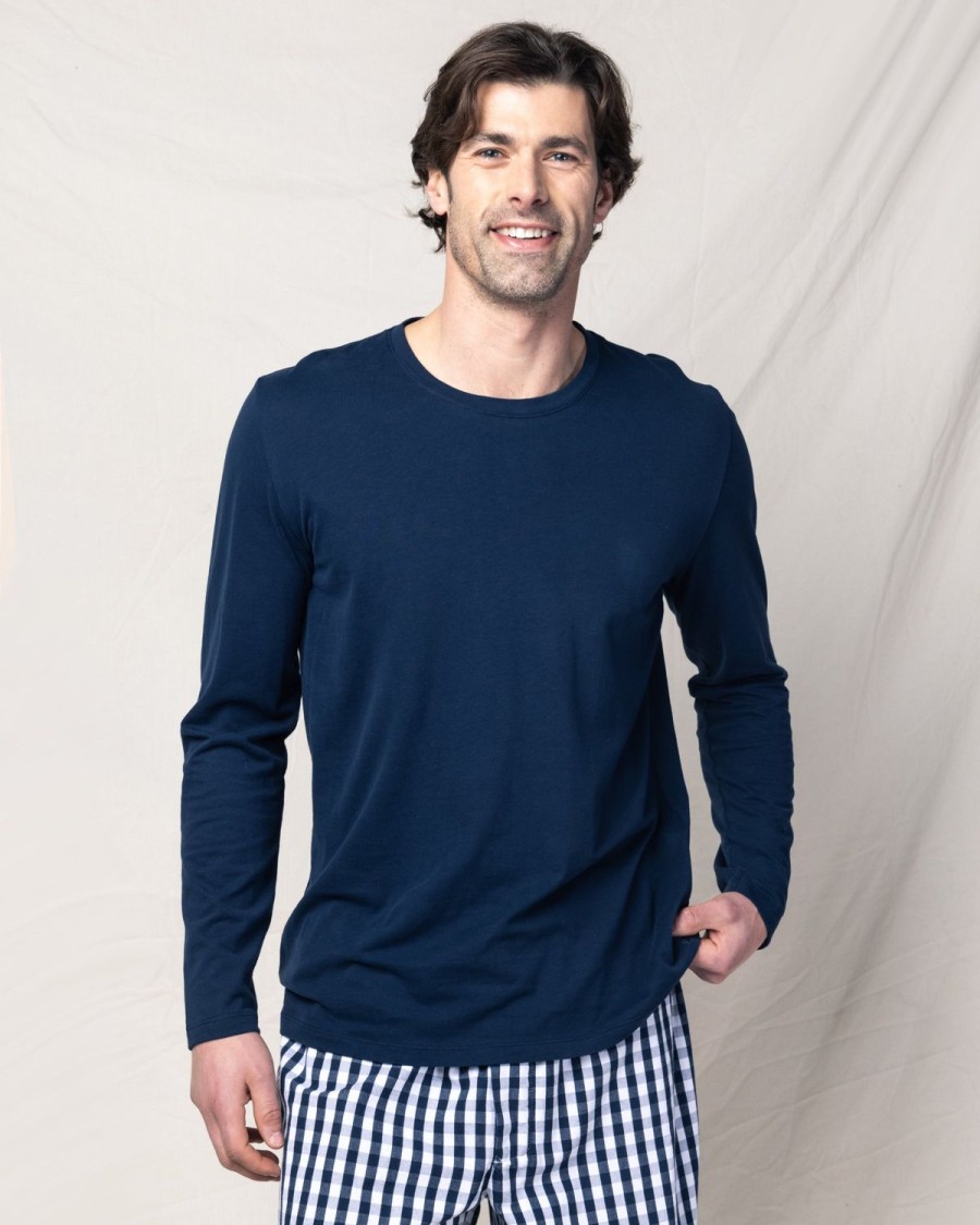 Hommes Petite Plume | Haut A Manches Longues Et Col Rond Pima Pour Hommes En Bleu Marine