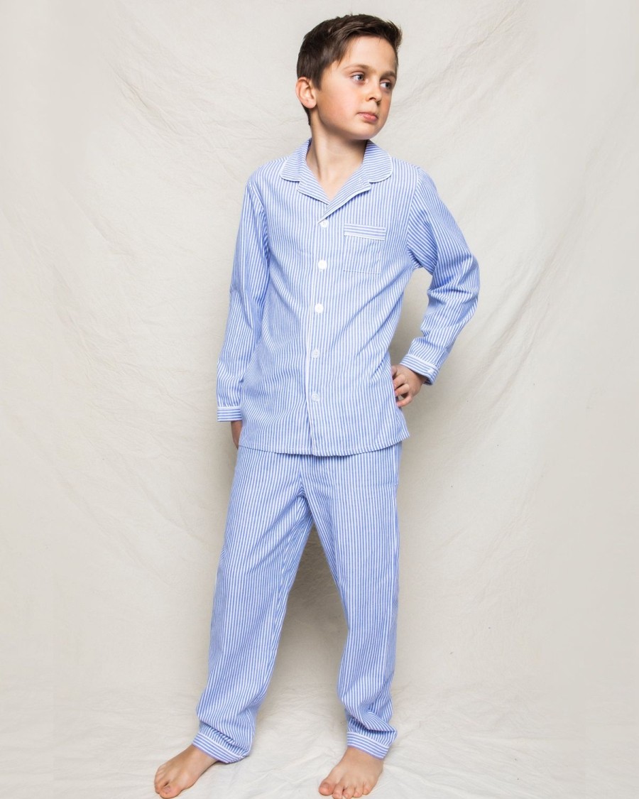 Enfants Petite Plume Pyjamas | Ensemble Pyjama En Serge Pour Enfant En Seersucker Bleu Francais