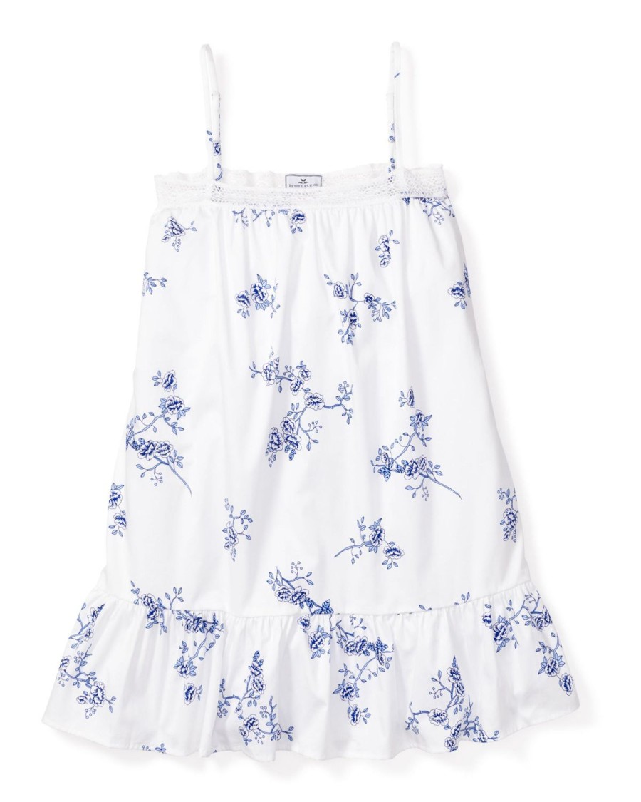 Enfants Petite Plume Chemises De Nuit | Chemise De Nuit Lily En Serge Pour Fille A Fleurs Indigo