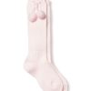 Enfants Petite Plume Pantoufles Et Accessoires | Chaussettes Hautes Cotelees Roses A Pompons Pour Enfants