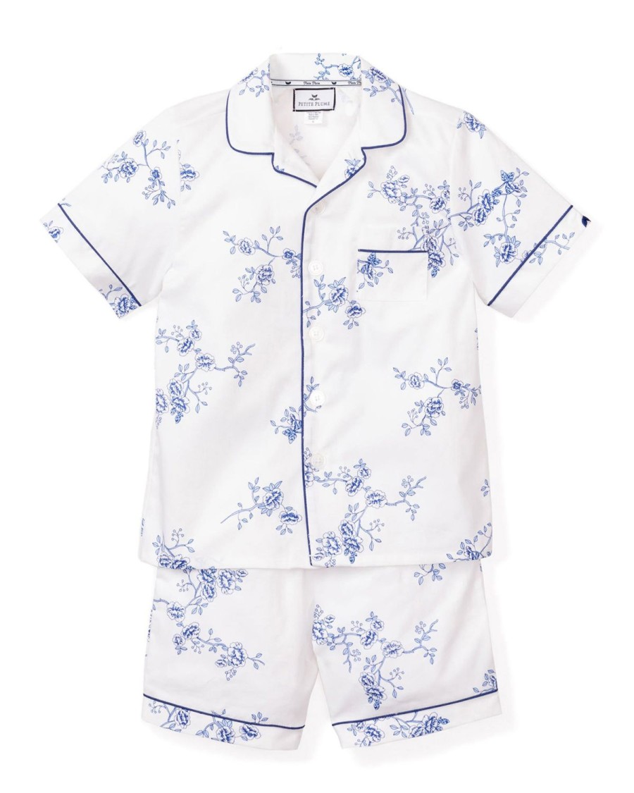 Enfants Petite Plume Pyjamas | Ensemble Pyjama Court En Serge Pour Enfant A Fleurs Indigo