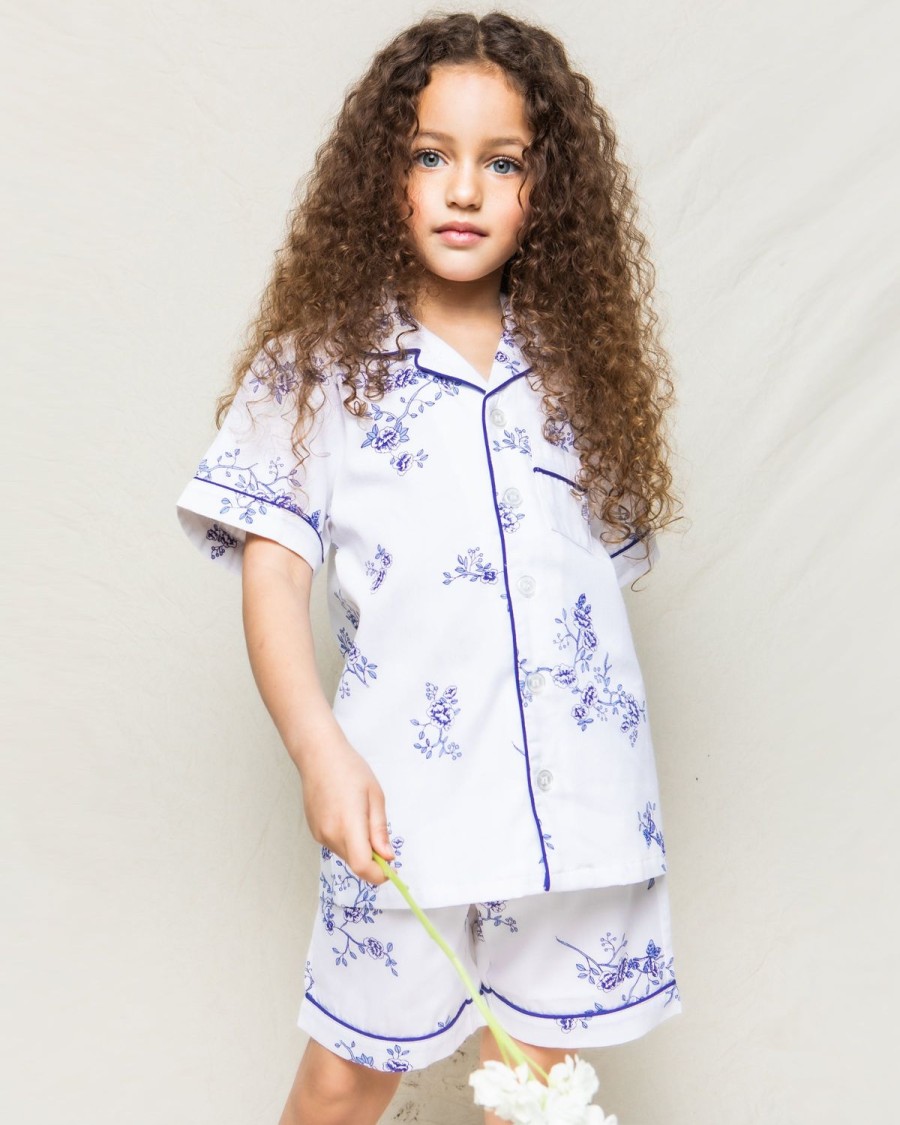 Enfants Petite Plume Pyjamas | Ensemble Pyjama Court En Serge Pour Enfant A Fleurs Indigo