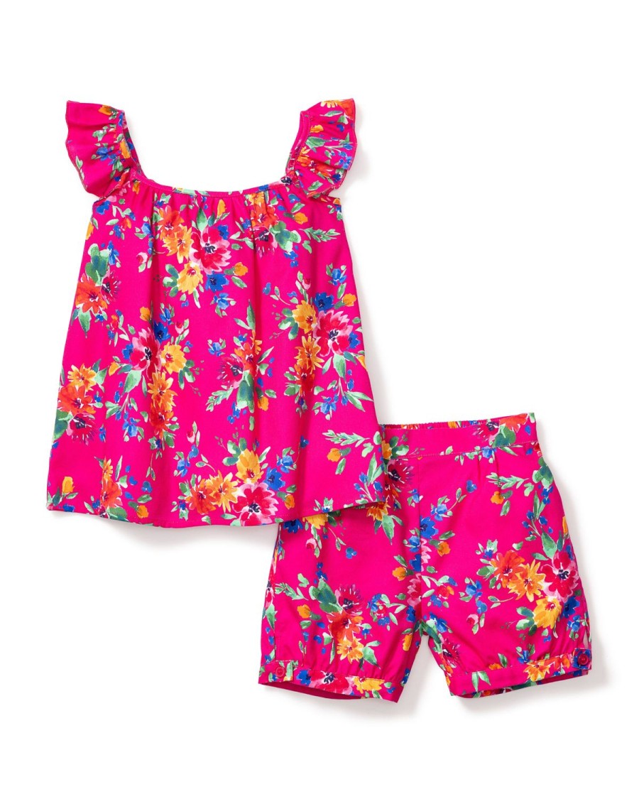 Enfants Petite Plume Vetements De Jour | Ensemble Court Celeste En Serge Pour Fille En Fleurs D'Ete