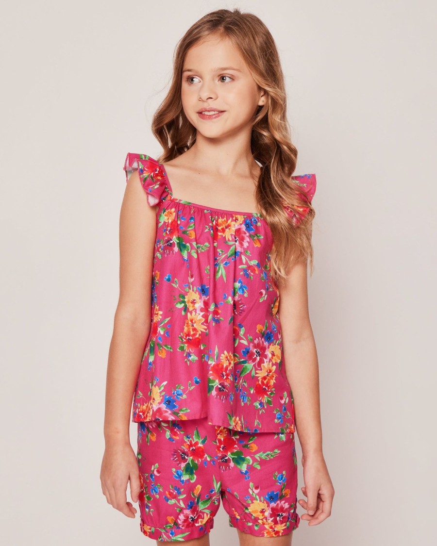 Enfants Petite Plume Vetements De Jour | Ensemble Court Celeste En Serge Pour Fille En Fleurs D'Ete