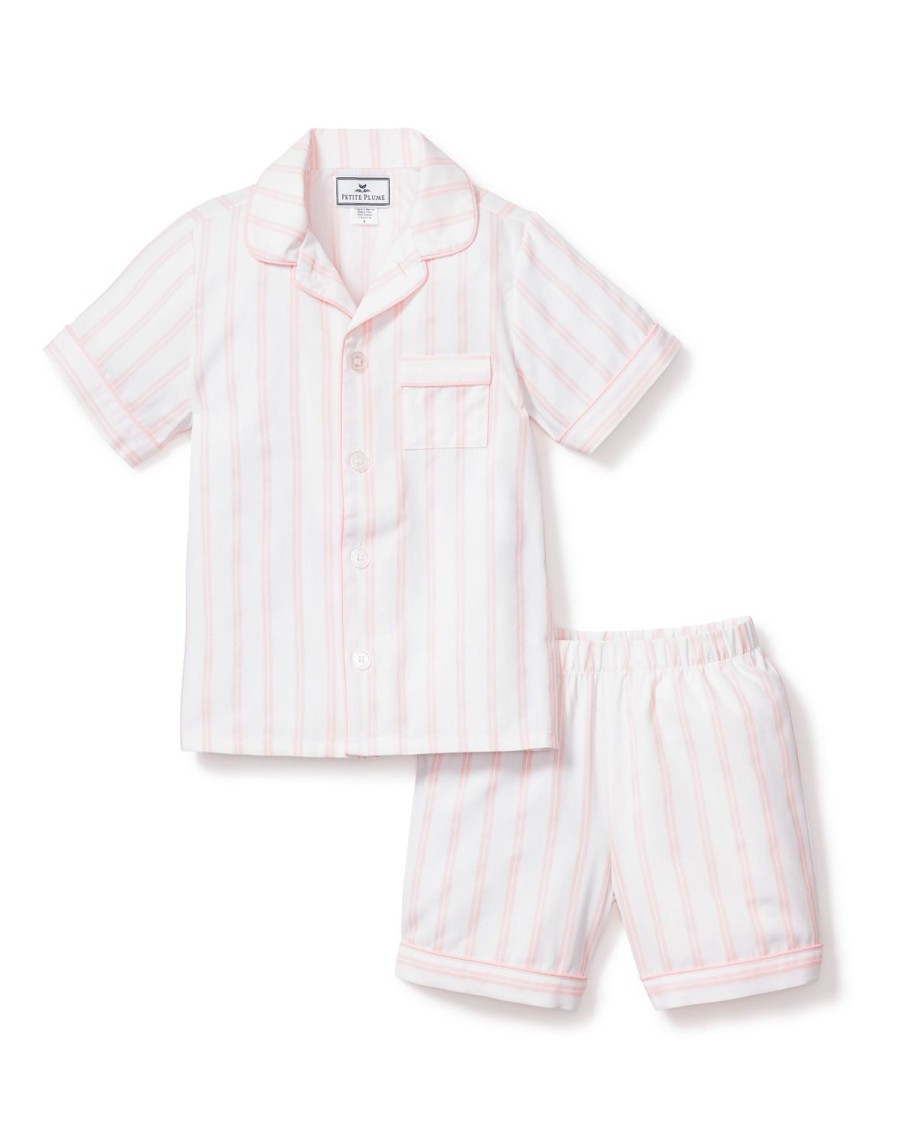 Enfants Petite Plume Pyjamas | Ensemble Pyjama Court En Serge Pour Enfant A Rayures Roses Et Blanches